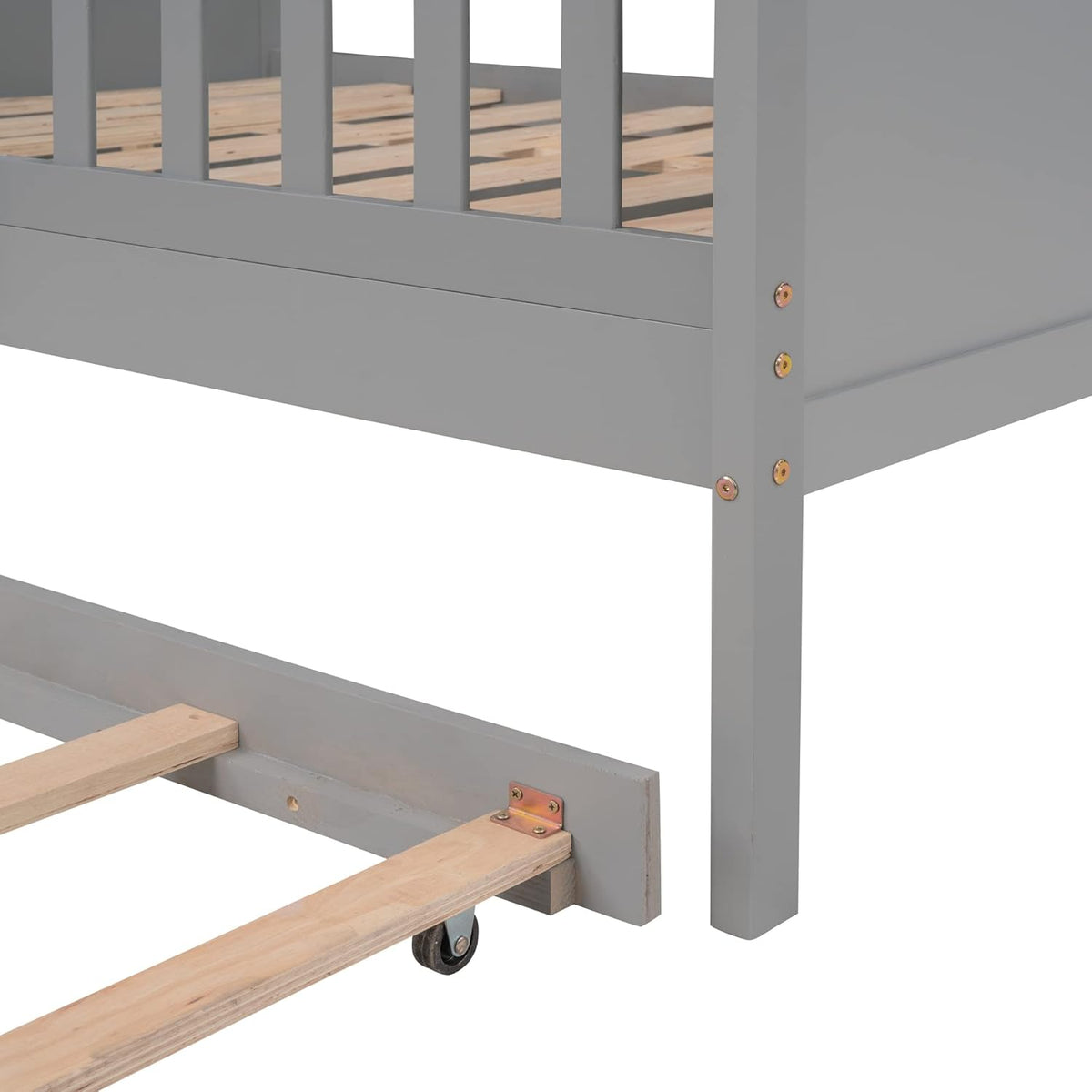 Grey Double Bed Wood Frame with Safety Bar T7862