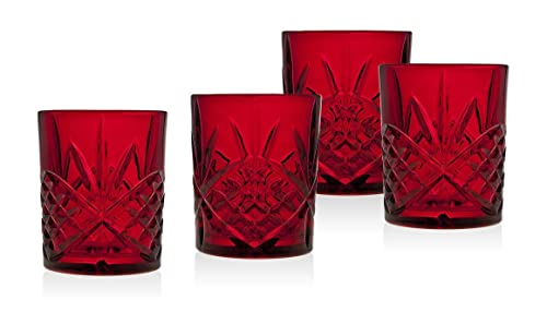 Set of 4 Red Double Old Fashioned Glasses F1147