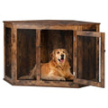 Corner Dog Crate Furniture, 44/52inch Wooden Dog Kennel with Metal Mesh G1738