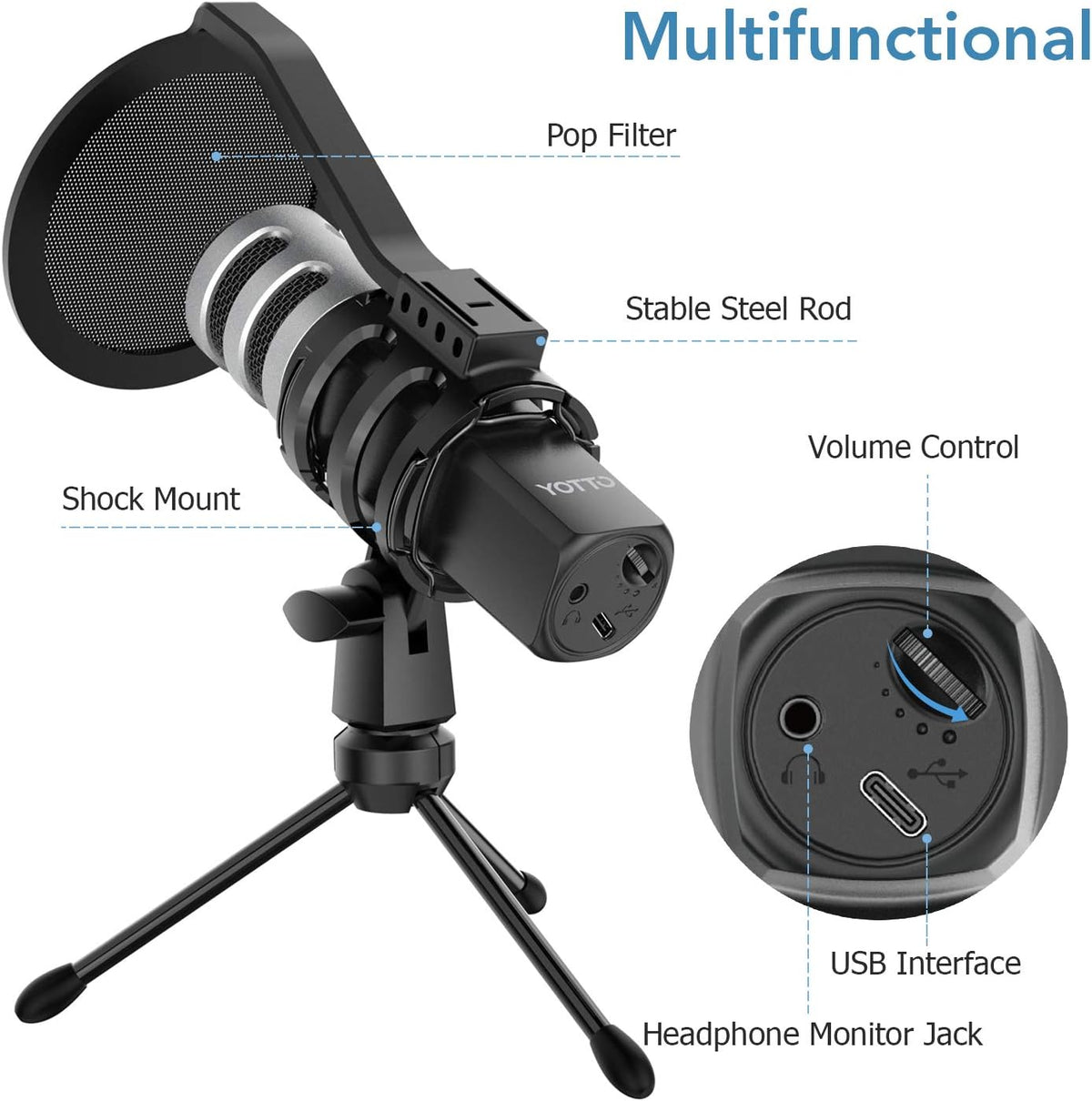USB Microphone Kit Condenser Cardioid Studio Recording Microphone with Pop Filter Tripod Shock Mount Pack of 2 U7350