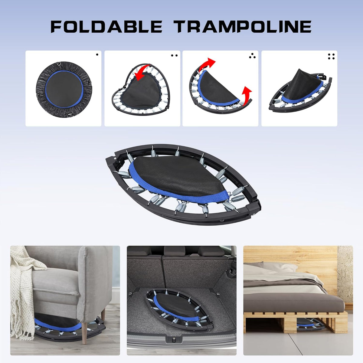 40" Foldable Mini Trampoline Rebounder without Handle Max Load 330lbs B2999