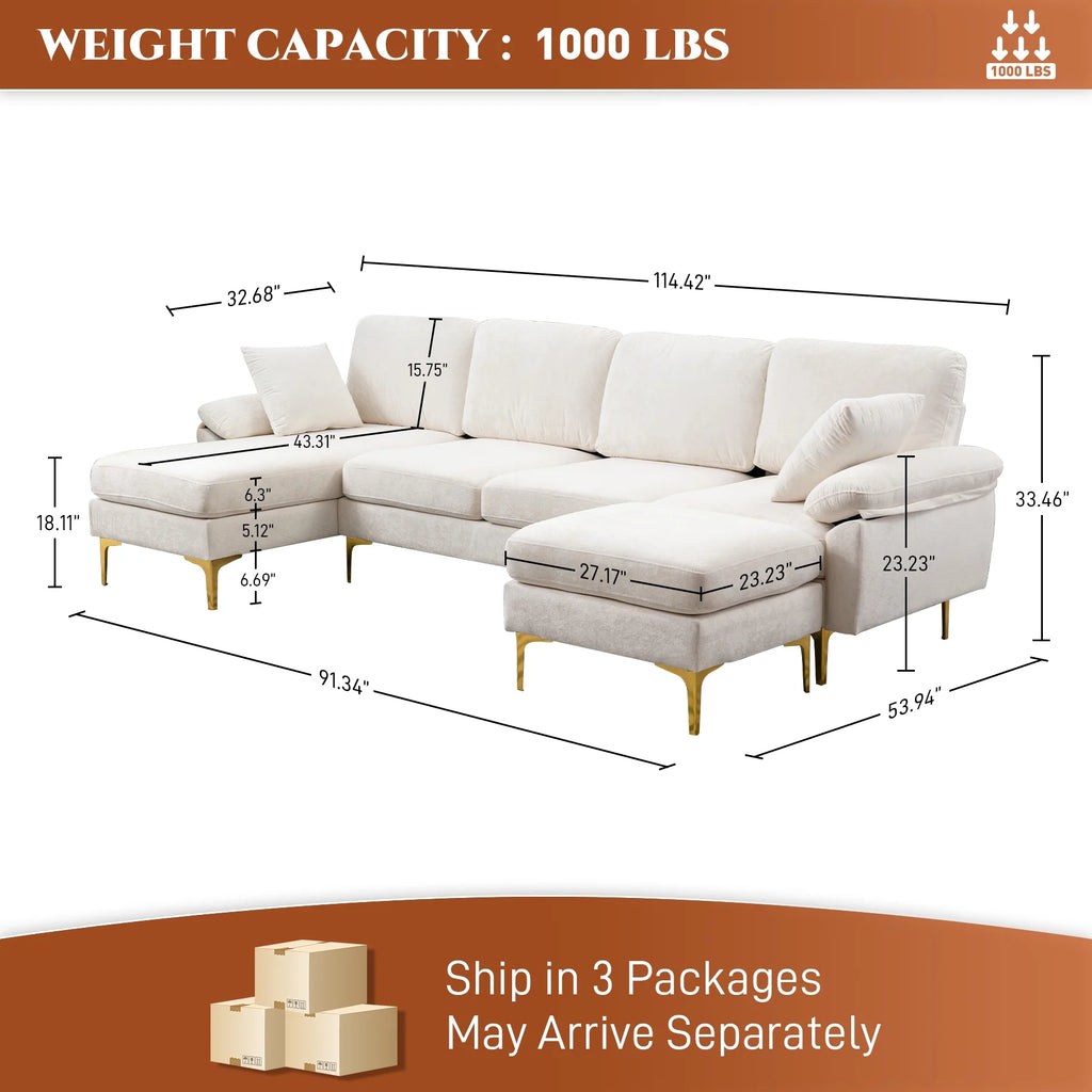 Upholstered Velvet U-shaped Sectional Sofa With Ottoman M813