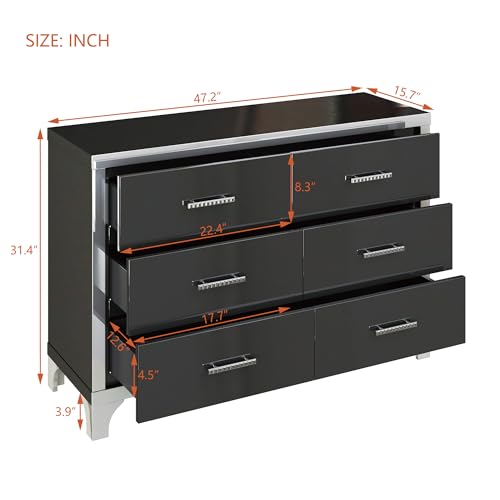 6-Drawer High Gloss Black Dresser W280