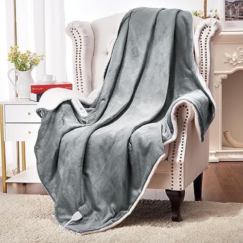 Blue Soft Flannel Electric Throw Blanket 50" x 60" with 5 Heating Levels & 4 Hours Auto Off M13705