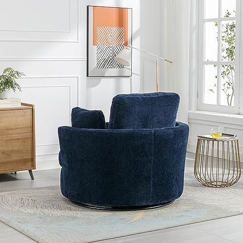 Beige Chenille Upholstered Swivel Accent Barrel Chair with Storage Bench and Ottoman F415