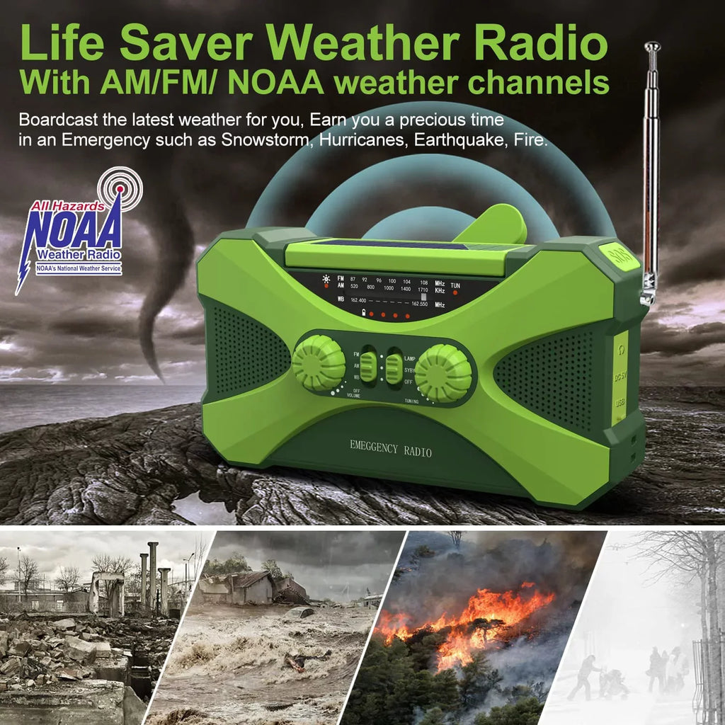 4000mAh AM FM NOAA Hand Crank Solar Emergency Radio with Flashlight R4340