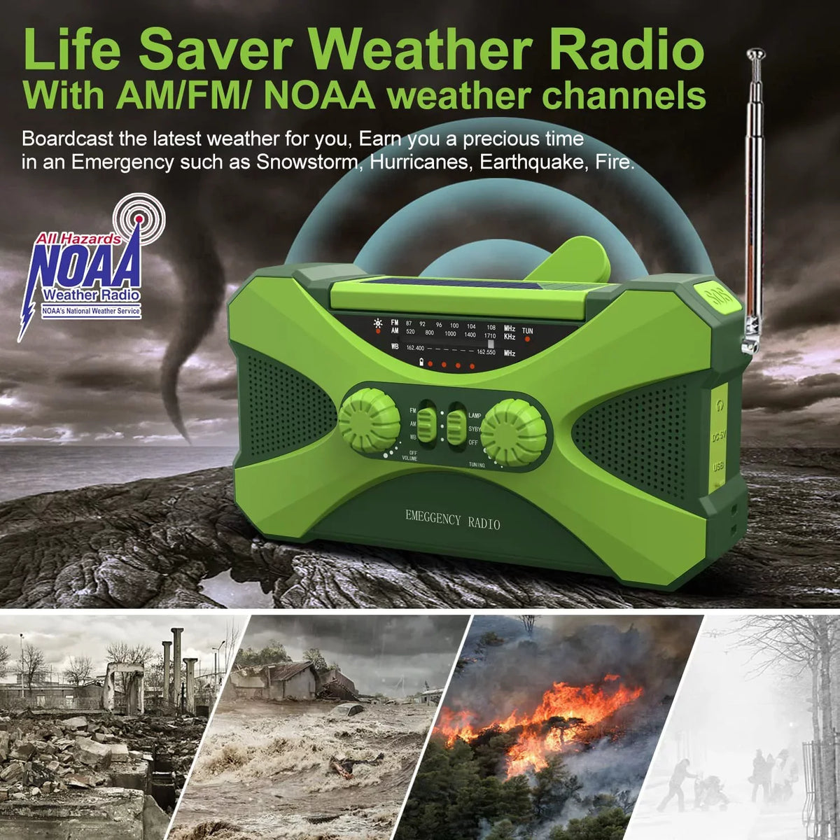 4000mAh AM FM NOAA Hand Crank Solar Emergency Radio with Flashlight R4340