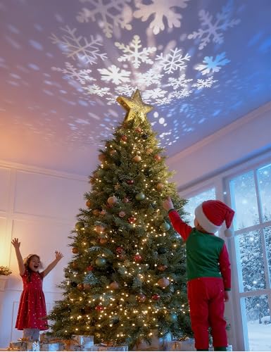 3D Hollow Sparkling Star Christmas Tree Topper with Rotating Projector T260