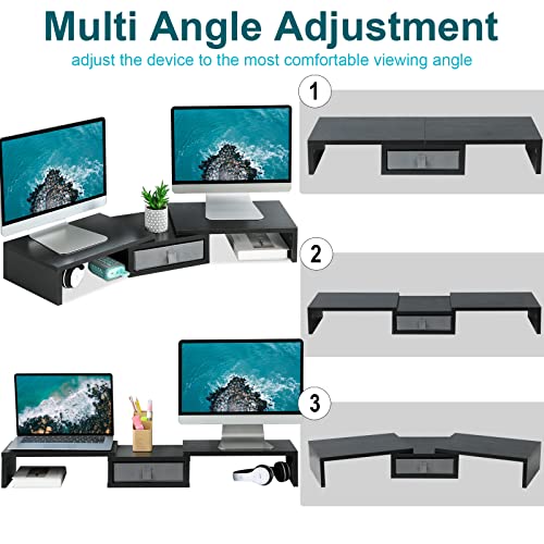 Dual Monitor Stand Riser with Drawer Adjustable (Rustic Brown) Z877918