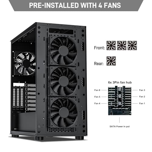 Black Mid Tower Computer Case with 4x120mm Fans T860631