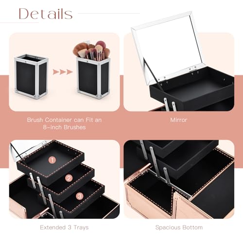 Black 11.8 Inch Makeup Organizer Case with Mirror N239786
