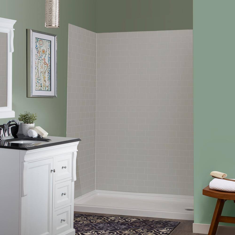 5-Piece Shower Kit in Grey Mosaic with Left Drain Base in White O308694