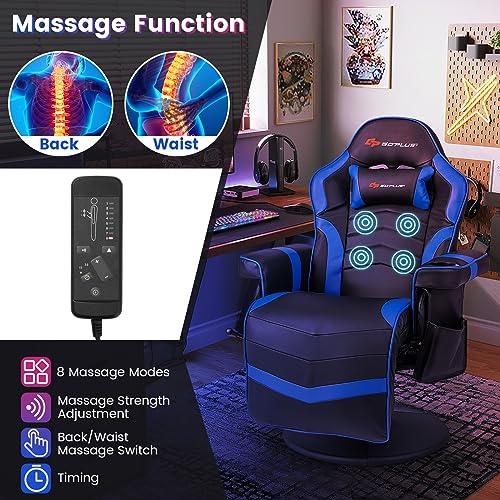 Massage Gaming Chair with Adjustable Backrest and Footrest, Ergonomic High Back PU Leather Swivel Game Chair O141