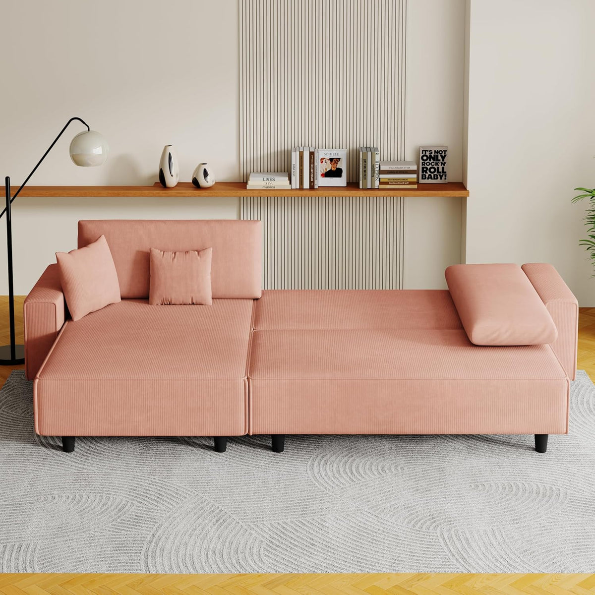 Orange Corduroy Sofa Bed with 2 Pillows M662