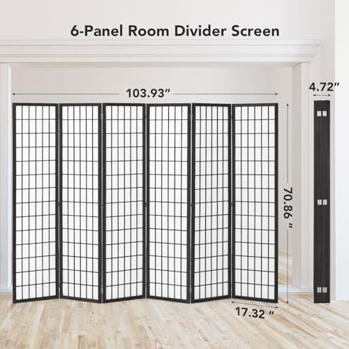 6 Panel Natural Wood Room Divider K385