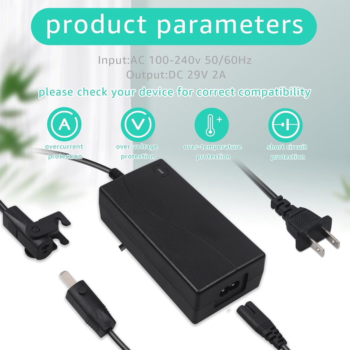 2-Pin 29V2A Power Adapter with Extension Cord for Recliner, Black O832