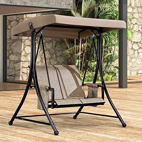 Beige 3-Seat Outdoor Patio Swing with Steel Frame S35196