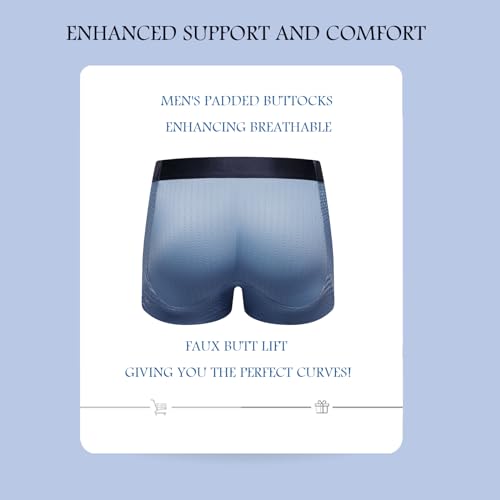 Mens Mesh Shapewear Boxer Briefs with Butt Enhancing Pads O87889