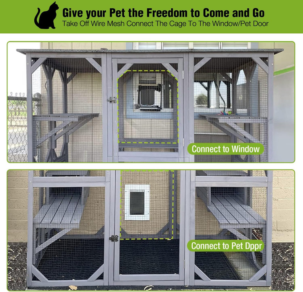 Large Cat House Outdoor Cat Enclosure with Door, Platform & Small House P558736
