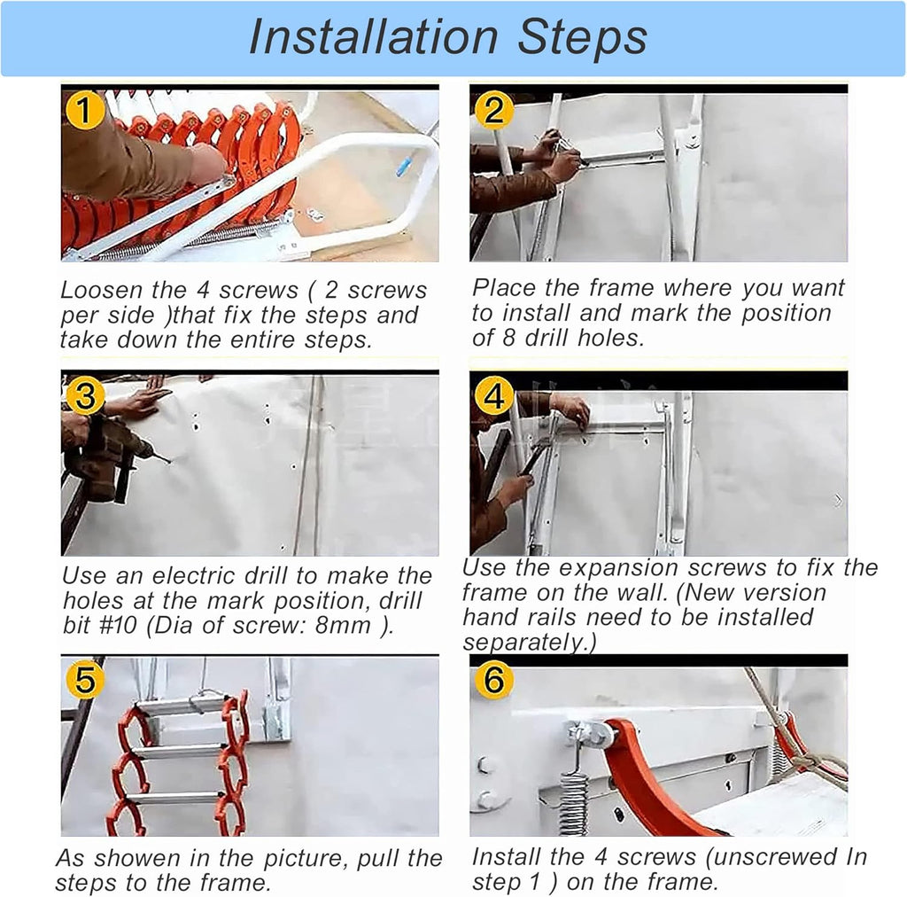 Blue 9.8ft Al-Mg Alloy Folding Attic Ladder with Armrests H47354