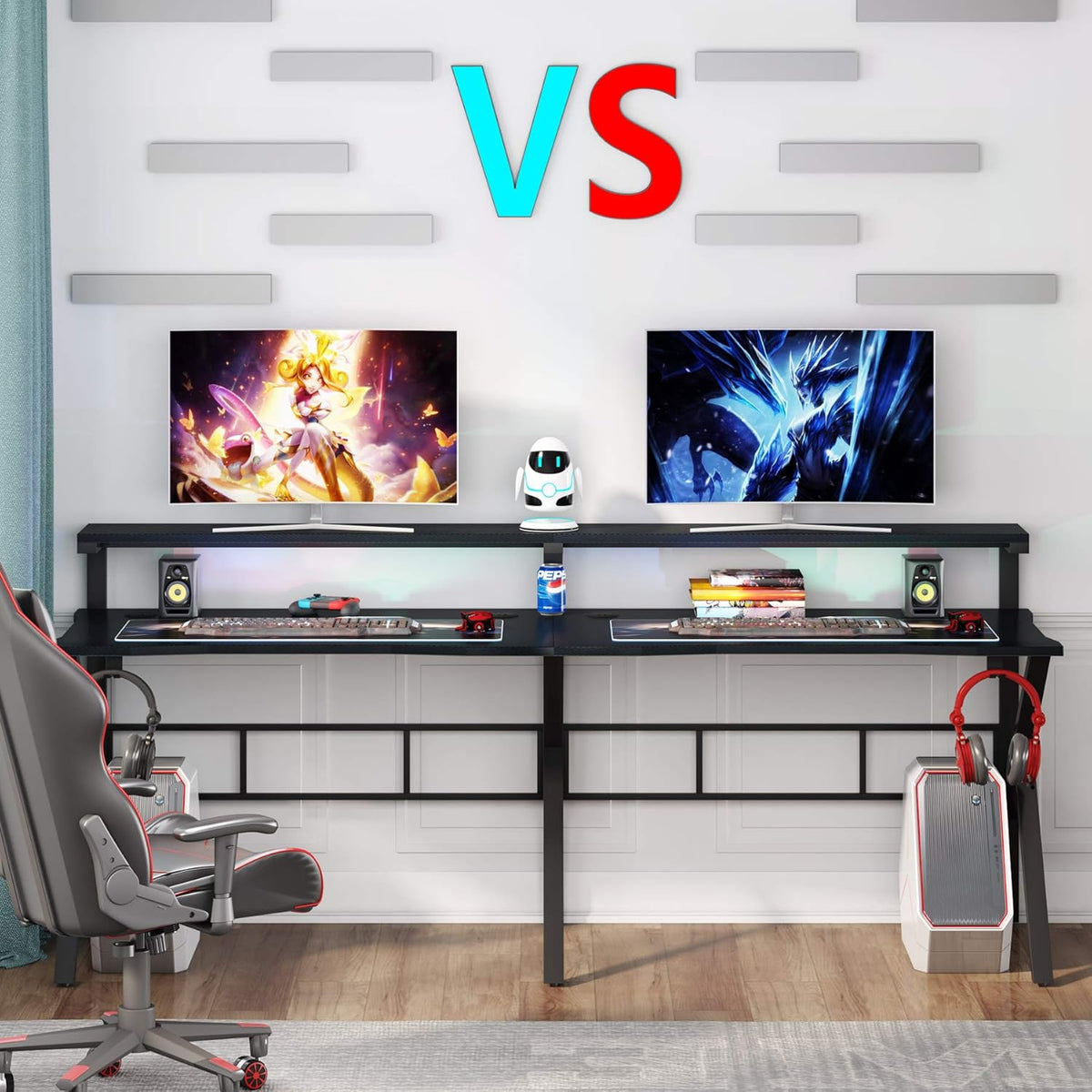 78 inches Double Computer Desk with Hutch Monitor Shelf N56719