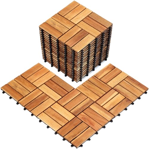 20 Pack Solid Acacia Wood Interlocking Deck Tiles, Golden Teak X2960
