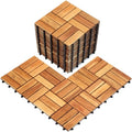 20 Pack Solid Acacia Wood Interlocking Deck Tiles, Golden Teak X2960