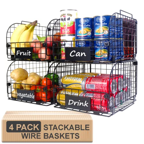 4 Pack 12"x10.4"x7.8" Black Metal Stackable Baskets B251