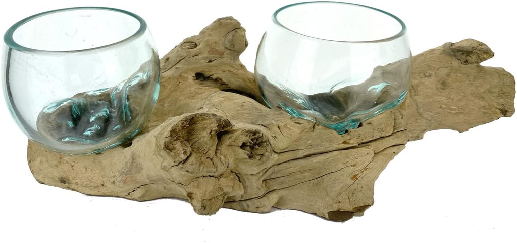 Double Melted Glass Vase Bowl Hand Blown Sculpture Candle Holder A655899