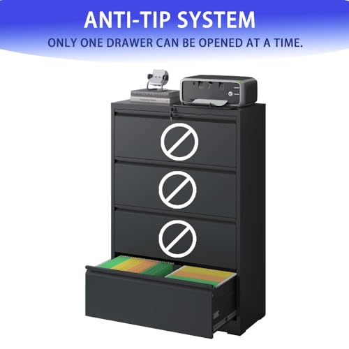 4 Drawer Metal Lateral File Cabinet Black N405026