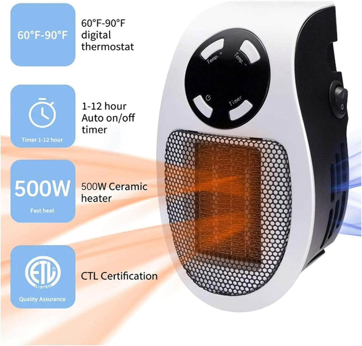 500W Ceramic Portable Space Heater F917