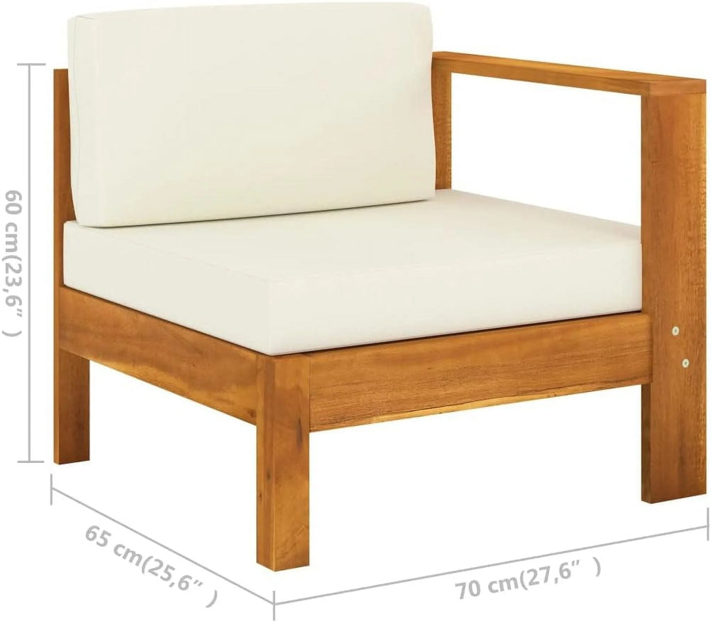 6 Piece Patio Lounge Set with Cream White Cushions Acacia Wood Outdoor Tables W99851