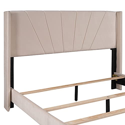 Pink Queen Size Velvet Upholstered Platform Bed with Headboard and Footboard Z60083