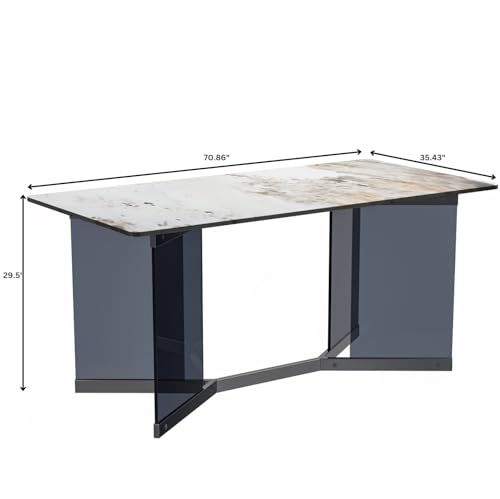 Medium Grey 71 Inch Rectangular Table with Glass Top and Stainless Steel Base V94920