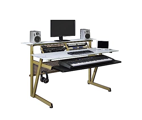 Black Tempered Glass Music Studio Workstation with 2 x 4U Rack J881066