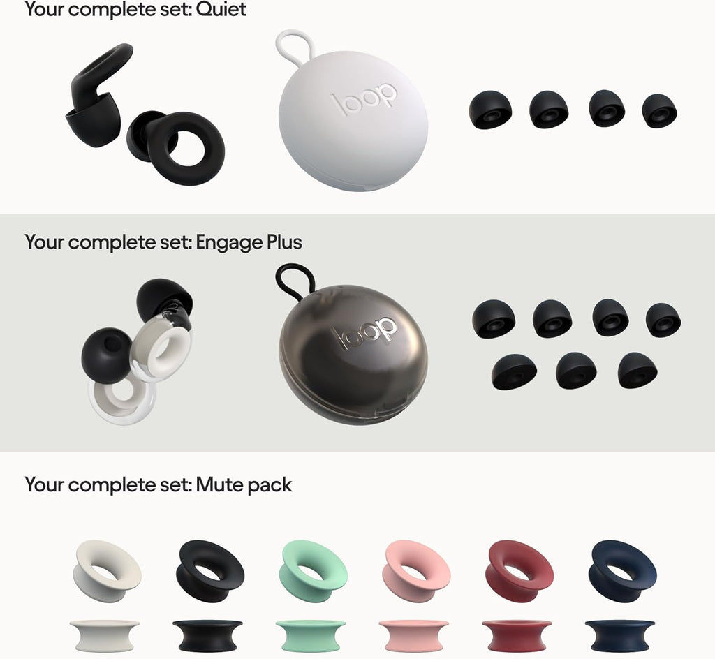 Loop Earplugs Daily Control Plus Bundle (2-Pack) + Mute – Loop Quiet (Black) + Loop Engage Plus (Crystal) + Loop Mute | Reusable Ear Plugs T22660