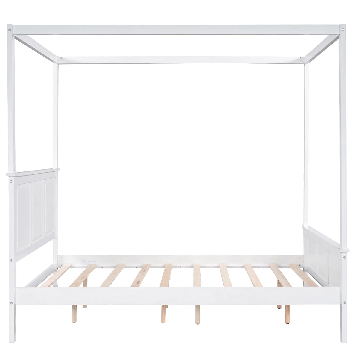 White Wood Queen Size Canopy Platform Bed S517