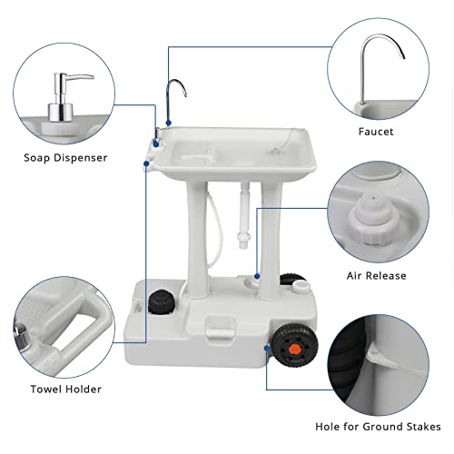 Portable Hand Wash Basin Stand with Towel Holder & Soap Dispenser & Wheels B64318