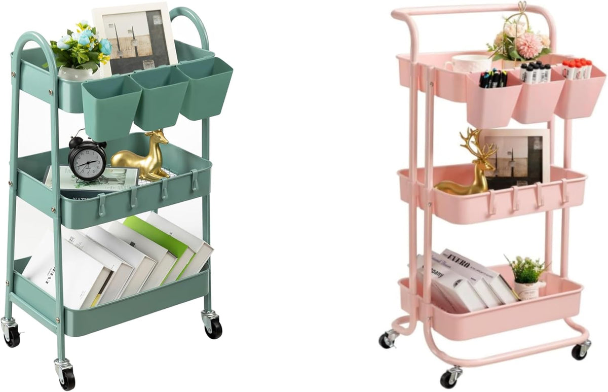 3-Tier Metal Rolling Utility Cart with Lockable Wheels B47706