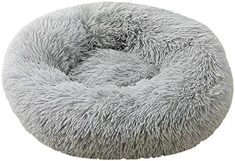 Grey Round Plush Pet Bed W851605