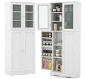 White Tall Kitchen Pantry Storage Cabinet with Glass Doors V575852