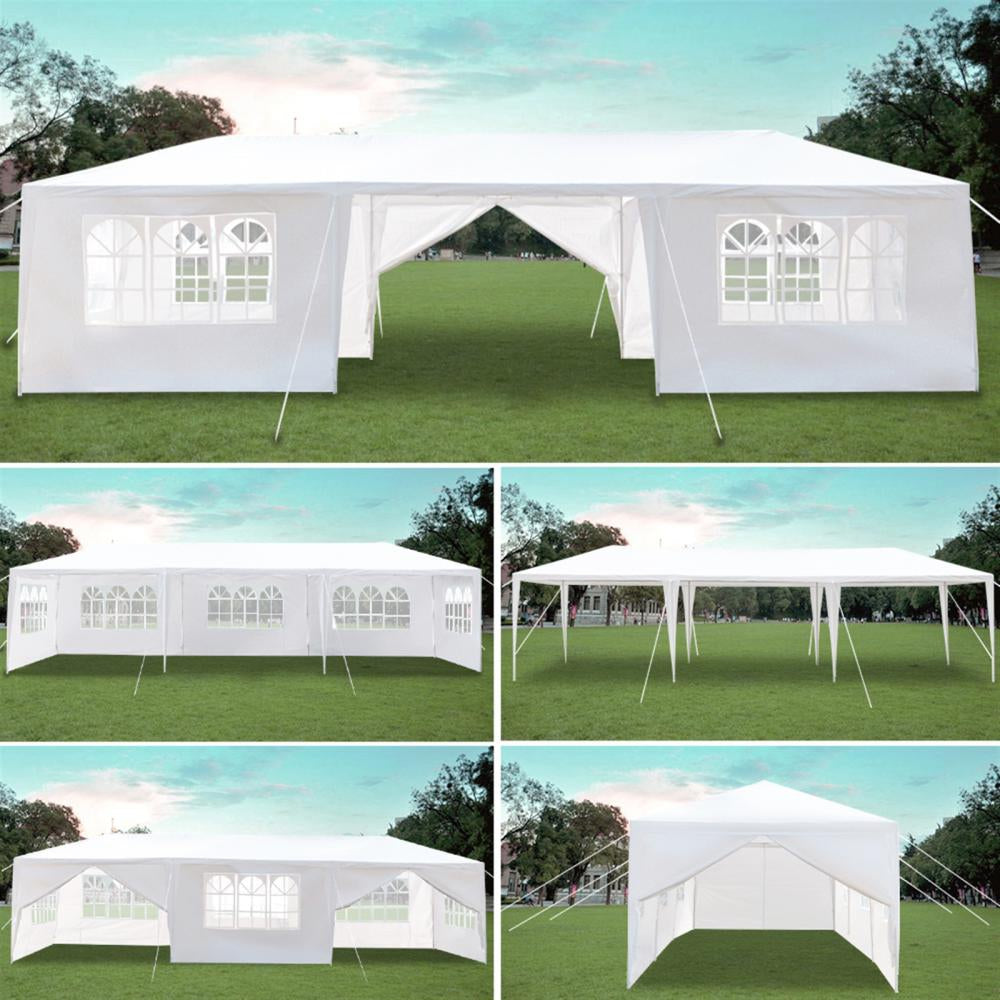 30'x 10' Outdoor Party Tent Waterproof White Canopy with Sidewalls N646205