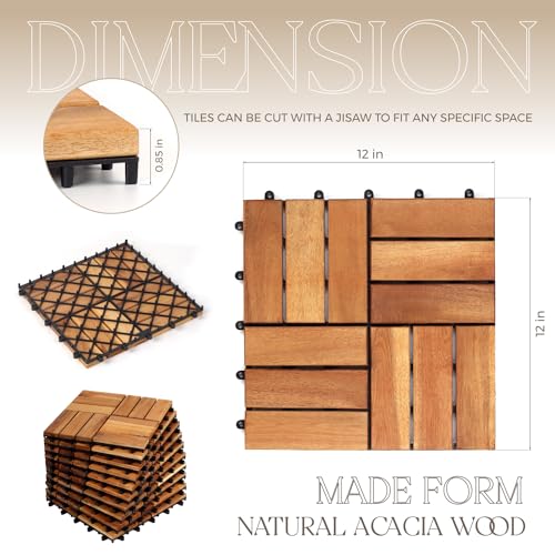 20 Pack Solid Acacia Wood Interlocking Deck Tiles, Golden Teak X2960