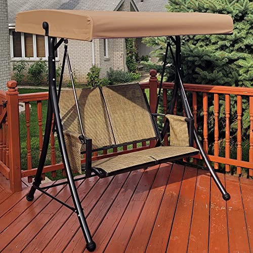 Beige 3-Seat Outdoor Patio Swing with Steel Frame S35196