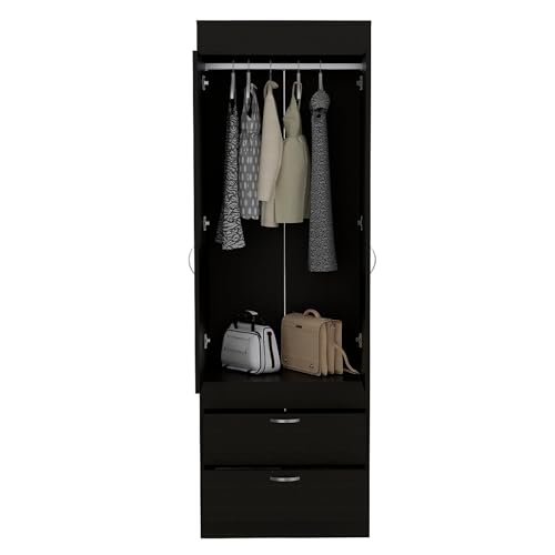 White 2 Door 1 Drawer Wood Armoire Wardrobe with Shelves and Hanging Rod U465724