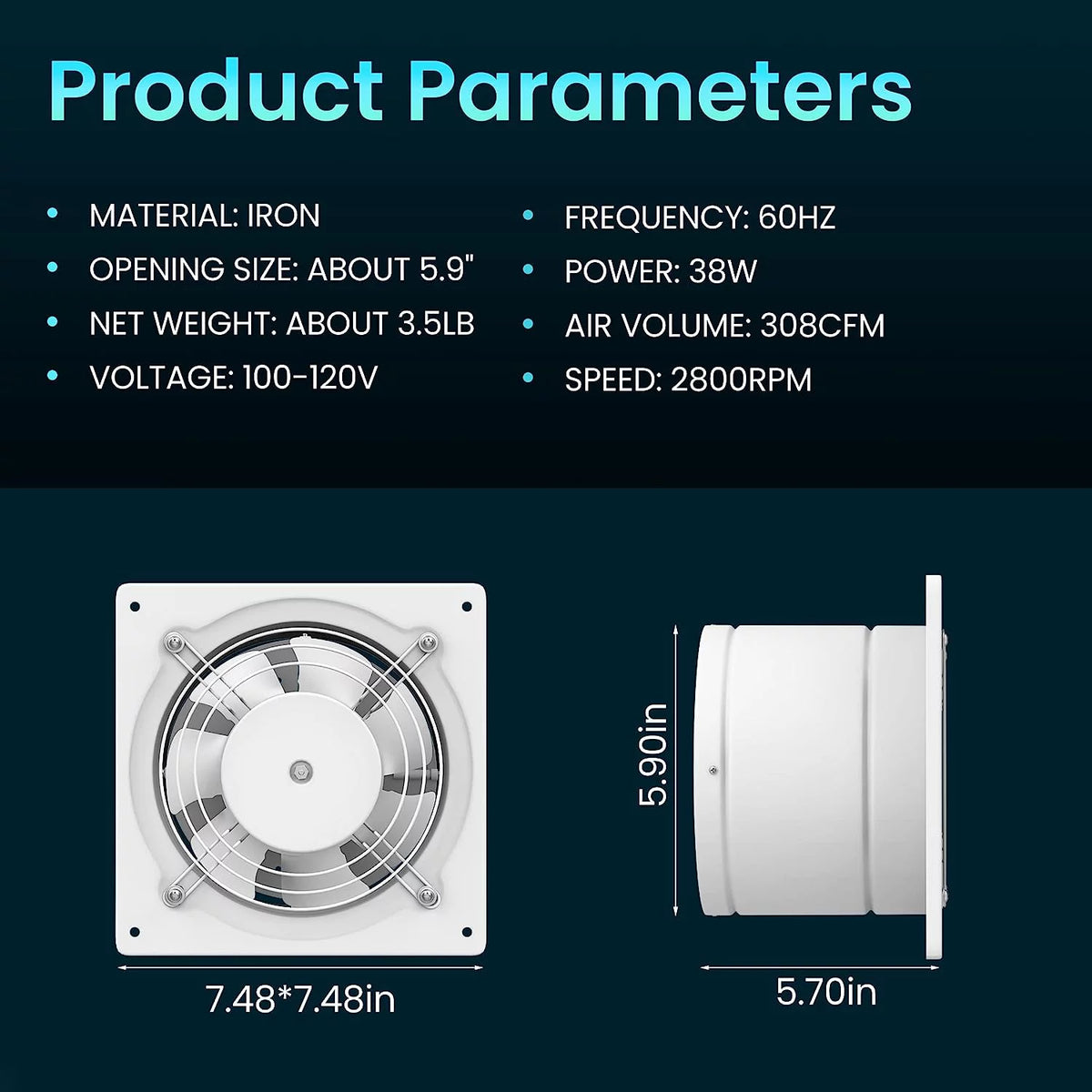 White 6 Inch Wall Mount Exhaust Fan O413