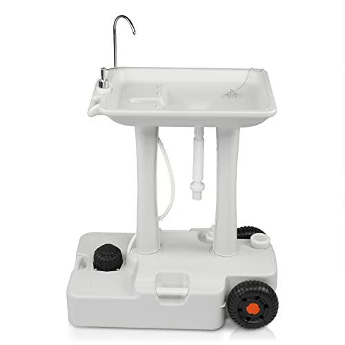 Portable Hand Wash Basin Stand with Towel Holder & Soap Dispenser & Wheels B64318