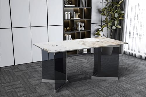 Medium Grey 71 Inch Rectangular Table with Glass Top and Stainless Steel Base V94920
