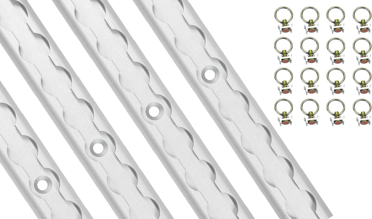 Heavy Duty Aluminum 4ft L-Track (4 Pcs) with Stainless Steel Ring (16 Pcs) Tie Down System M2591