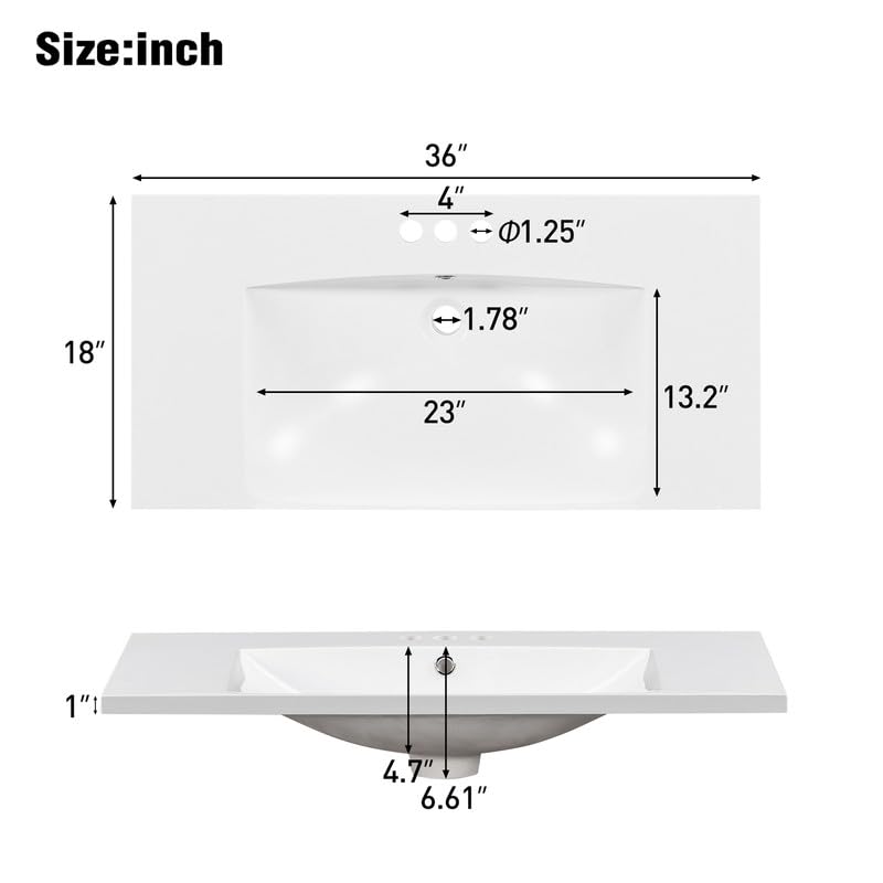 White 36 inch Bathroom Vanity with Sink and 3 Drawers Y81845